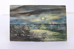 Buy Antique Painting Water Color Sailboat Storm At Sea Hand Painted Evening Sunlight • 66.28£