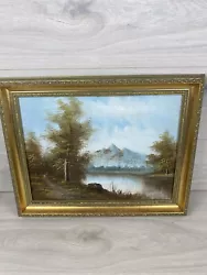Buy Original Oil Painting On Canvas Mountains And Trees Gold Edged Frame 48 By 38cm • 44.95£