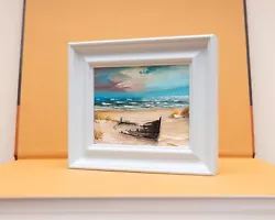 Buy Oil Painting, Original, Ocean, Coast, Beach, Seaside, Fishing, Boat, Small, Art • 29£