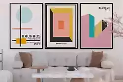 Buy Bauhaus Set Of 3 Prints, Gallery Wall Set, Poster, Pink, Digital Files For Print • 6.64£
