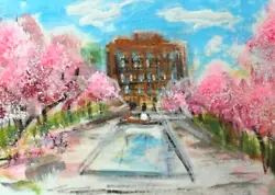 Buy ACEO Original Painting WASHINGTON DC In SPRING Cherry Blossom TREES Kasheta ART • 12.39£