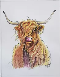 Buy Highland Cow Original Water Colour Painting, 7 X 9in On Matte Paper • 15£