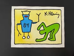 Buy Keith Haring Signed Watercolor Painting On Paper Robot 84  11  X 8.25  • 467.77£