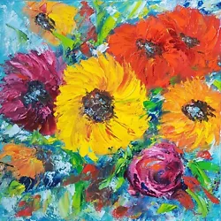 Buy Flowers Oil Painting On Canvas Large Wall Art For Living Room Above Fireplace  • 91.24£