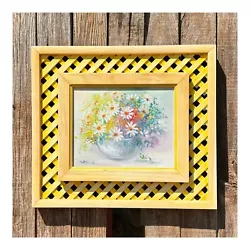Buy VINTAGE LATTICE FRAMED FLORAL Oil Painting~ Cottage Core Flowers Granny Chic • 57.84£