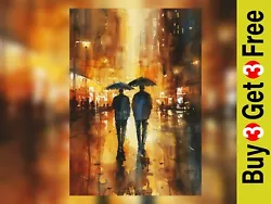 Buy Rainy City Evening Watercolor Painting Print 5 X7  On Matte Paper • 4.49£