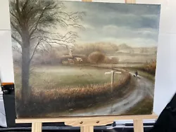 Buy Delightful Acrylic Painting Village, Church Misty Morning Rural Signed Pre Loved • 11.49£