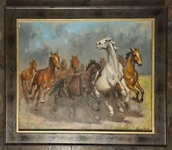Buy Stunning Framed Original Signed Equine Oil Painting - A Running Herd Of Horses • 159.99£