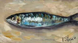 Buy Sardine Original Oil Painting Fish Seafood Art Sardine Still Life Kitchen Signed • 39.69£