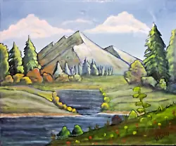 Buy Oil Painting - Bob Ross Motive Expressionism Style Trees - Mountain - River • 98.70£