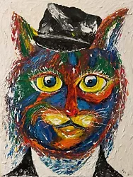 Buy Col0rful Fantasy Weird0 Cat Portrait Painting, Gallery Wrapped Canvas, Sign Coa • 54.77£
