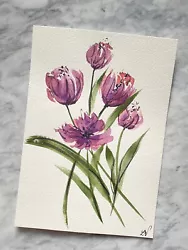 Buy Tulips Flower | Original Hand Painted | Watercolour Painting | Botanical | A5 • 20£