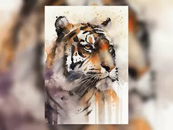 Buy Majestic Roar: Tiger Portrait Watercolor Painting Print - Wildlife Decor 5 X7  • 4.99£