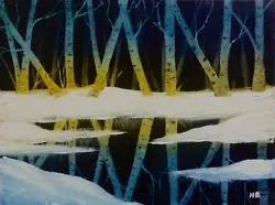 Buy Original  Bob Ross Style  Oil Painting -dramatic Landscape Art Snow Birches • 48.79£
