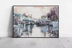 Buy Beautiful European City On The Calm Water Cool Toned Impressionism Painting • 6.43£