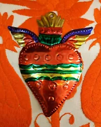 Buy Small Mexican Tin Heart Milagro Handcut & Painted Authentic Folk Art #05 • 6.50£