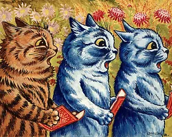 Buy Louis Wain Cats Singing Choir Fun Cat Painting Hoffman Real Canvas Art Print • 11.84£