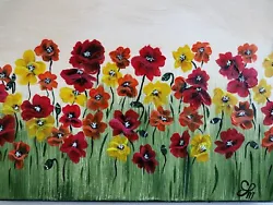 Buy ORIGINAL  Poppies  PAINTING Flowers In Field 9 X12  Red Orange Yellow, Signed  • 31.42£