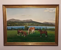 Buy Lovely 1970s Signed  Framed Painting Of Horses Grazing, A Wilkinson 1975. • 65£