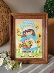 Buy VINTAGE 1980's Framed PAINT BY NUMBER Bonnet Girl + Sunflowers + Butterfly PBN • 24.81£