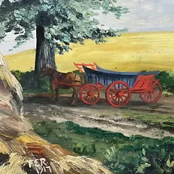 Buy Original Antique Oil On Canvas, Vintage Rural Landscape, Horse, Dated 1917. • 25£