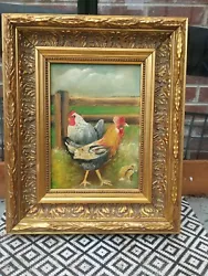 Buy Vintage Original Oil Painting Of Chickens GILT Framed 8 ×6  Image • 25£