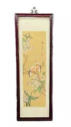 Buy Framed Asian Artwork Bird On Cherry Blossom Branch Fabric Mat Border • 14.88£