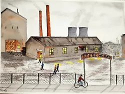 Buy Steelworks By Alan Harris Signed Original Watercolour (2008) Lowry Style  • 14.99£