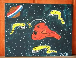 Buy RARE ANGLER FISH IN SPACE PAINTING DEEP SEA JAQUES COUSTEAU Jr CHARLIE FAST ART • 43£