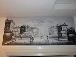 Buy Black & White Oil Painting On Canvas Paris Street Scene Signed Burrent 33x81cm • 34.99£