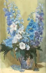 Buy Original Antique Watercolour Painting Still Life Delphinium Flowers Painting 2 • 51£