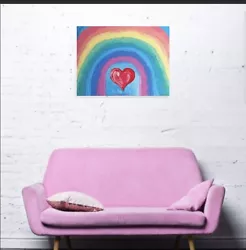 Buy Rainbow Heart Painting Abstraction Acrylic Paintings On Canvas ORIGINAL Artwork • 227.34£