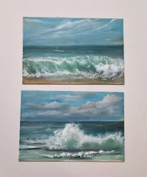 Buy Original Seascape Ocean Waves Painting, Hand Painted On Wooden Board 15 X 10cm • 37.77£