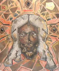 Buy Abstract Religious Pastel/collage Painting Jesus Christ • 206.08£