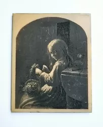 Buy Antique Framed Translucent Celluloid Lithopane Painting Young Flower Girl • 124.02£