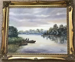Buy Artist Valerie James  Framed Oil On Board River Fishing -Peaceful Pastime 1995 • 35£
