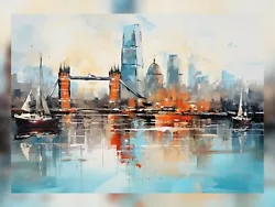 Buy 5x7 London Skyline Vista: Thames River View Oil Painting Print • 4.99£