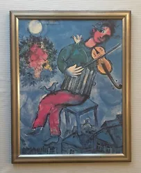 Buy Marc Chagall 1887-1985 Large Signed Canvas Reproduction Painting Blue Violinist • 295£