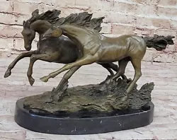 Buy Handcrafted Bronze Statue Two Large Stallions Horses By B C Zhang Signed Decor • 473.33£