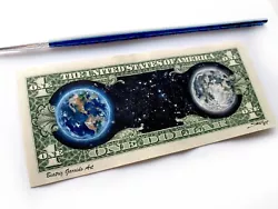 Buy Original Space Earth & Moon Art, Space Artwork On Real Dollar Banknote • 90£