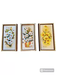 Buy 3 Vintage Oil White Daisies Pictures Paintings Signed M. Alonso Floral MCM 6x12 • 66.15£