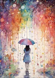 Buy Umbrella Girl Rainbow Rain Splashes -framed Wall Art Poster Paper Print • 7.99£
