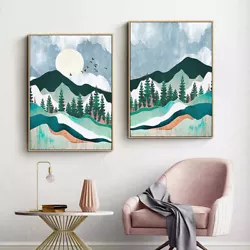Buy Mountain Forest Sunset Abstract Painting Nordic Landscape Canvas Poster Print • 4.48£