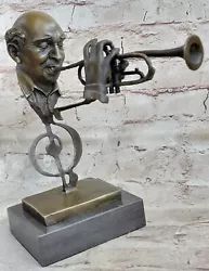 Buy African American Trumpet Horn Player Jazz Musician Bronze Marble Statue Decor • 128.26£