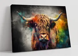 Buy Highland Cow Multi Colour Dust Home Decor Canvas Wall Artwork Picture Print • 14.99£