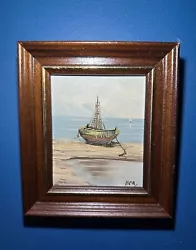 Buy Vintage Signed Miniature Boat Oil Painting  • 35£