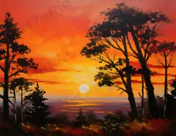 Buy Trees In The Sunset Oil Paint, Wall Art Wallpaper Background, Hand Drawn • 1.31£