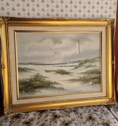 Buy Beach Lighthouse Coastal Sea Original Oil Painting 52x42cm Ornate Frame Signed • 49.99£