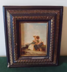 Buy Antique 19th Century Study Figures/lovers Cliff Top Oil On Panel Framed Signed • 65£