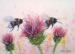 Buy ORIGINAL Signed Watercolour Painting BEES Wildlife Flower Insect Art Clare Crush • 21.99£